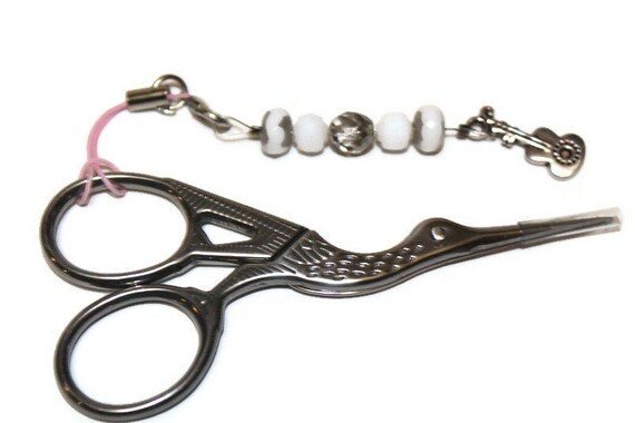 white flower button with flower charm embroidery scissors included Scissor fob