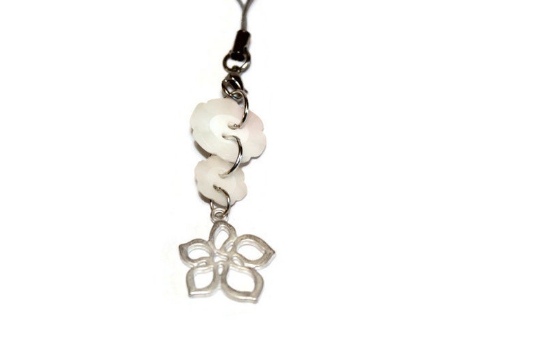 white flower button with flower charm embroidery scissors included Scissor fob