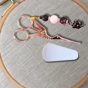 Beaded Scissor Fob Set: Stork Scissors, Cat Charm, Craft Accessory