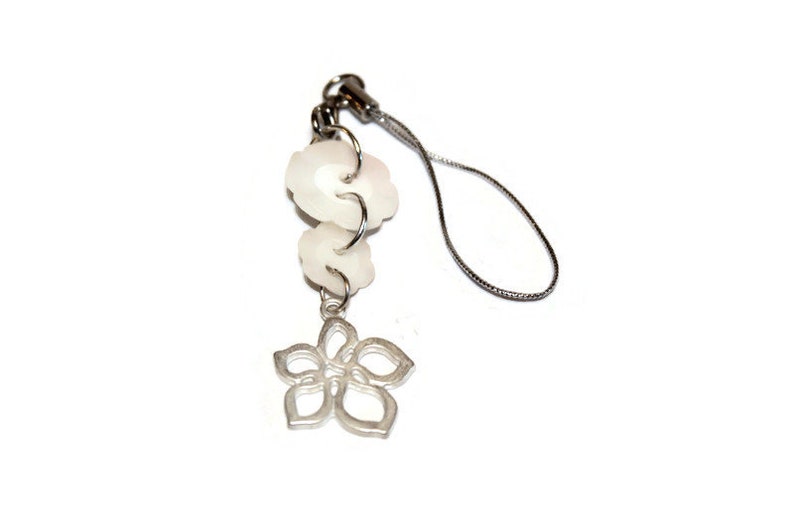 white flower button with flower charm embroidery scissors included Scissor fob