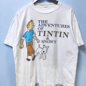 The Adventures Of Tintin and Snowy T-shirt Comic Strip Vintage Tee size L