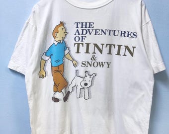 De avonturen van Kuifje en Snowy T-shirt Comic Strip Vintage T-shirt maat L