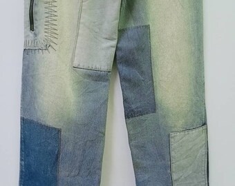 Vintage Akademiks Patchwork Baggy Jeans - Light Wash Denim