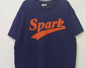 Vintage jaren 90 vonkenblauw skateboard-T-shirt, gemaakt in de VS, skater-T-shirt, jaren 90 streetwear-mode, maat L