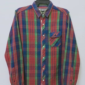 Vintage  Simplicate Plus Multicolor Checkered Shirt Medium Casual Style Flannel Oxfords Button Down Size M