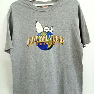 Camiseta vintage de Snoopy de Universal Studios Japón, color gris, cuello redondo, dibujos animados, para hombre y mujer, talla M