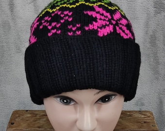 Veelkleurige neon beanie / beanie met pompons / wintermuts / ski / snowboard / retro