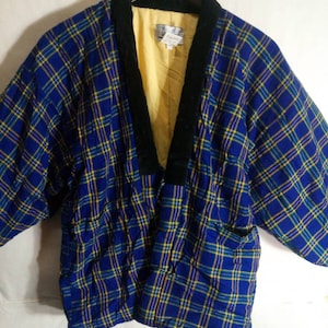 Vintage Japanese KIMONO Checked, Kimono Short, kimono jacket,Kimono Haori, Kimono Blue, Kimono traditional, Small size