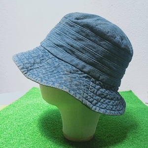 Vintage Denim Blue Bucket Hat  Large Jeans Hat Japanese Denim 90s fashion Streetwear Fashion