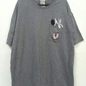 Vintage Bugs Bunny Warner gestreept Looney Tunes zak T-shirt grote cartoon geborduurd Bowling jaren 90 mode retro maat L