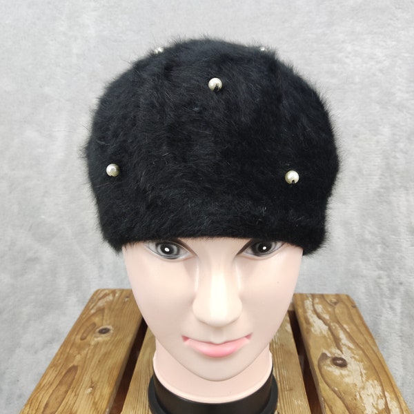 Vintage Black Mohair Hat Women Japanese Hat Fur Beanie Sorridere Hat Retro Classic Fashion Hat Casual Wear Punk Streetwear