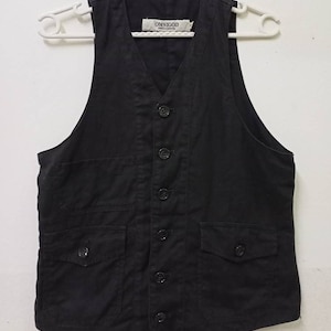 OMNIGOD Black Women Vest Japanese Brand Vest Workwear Retro Style Designer Cotton Vest Size Xs