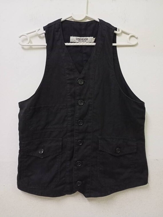 OMNIGOD Black Cotton Vest: Japanese Workwear Style (Size XS)