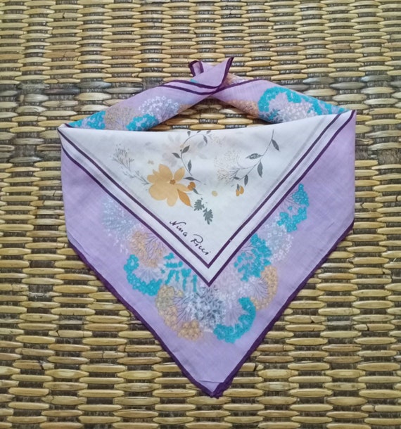 NINA RICCI Floral Pastel cotton neckerchief, bag or hair accessory NWT Vintage Nina Ricci Handkerchief Floral Flower Pattern  main image 3