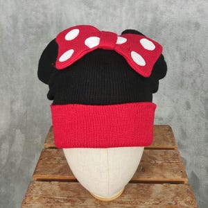 Minnie Mouse Hat Beanie Disney Cartoon Ear Hat Holiday Red Black Hat Gifts Free Size
