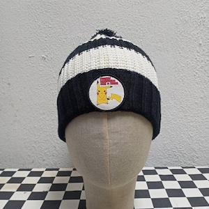 Vintage Pokemon Pickachu Beanie Muts Pokemon Pom Beanie Sneeuwhoed Vrouwen Cartoon Pocket Monster Patches Sneeuwhoed Winter Zwart Wit.