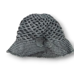 Vintage Gray Crochet Bucket Hat Women Knitted Hat Summer Classic Retro Fashion Winter Gifts