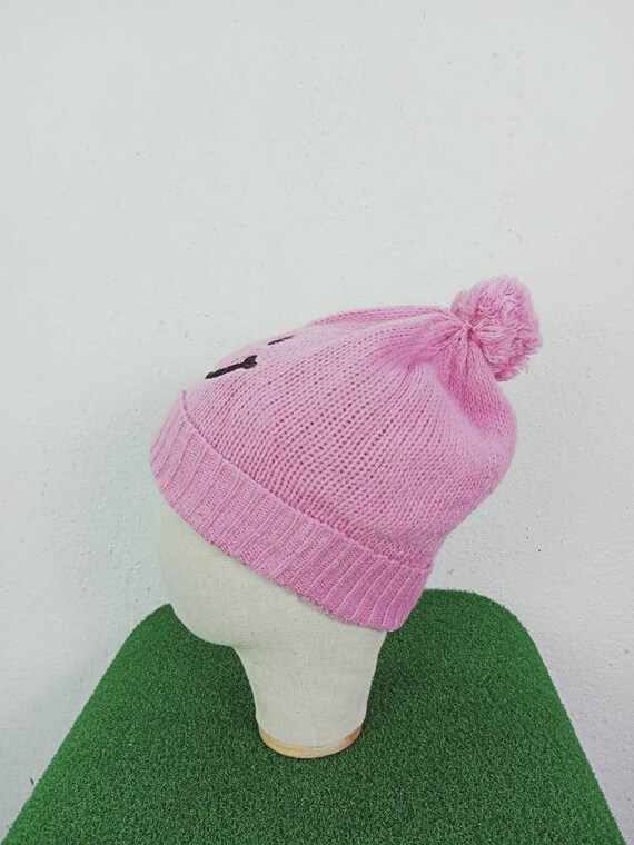 Pink Smiley Face Pom Beanie, Embroidery Hat, Smiley Face  display picture 2