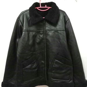 Rollergear Black Shearling Leather Jacket, Sherpa Fleece, Winter, Bomber, Military Fashion, size M