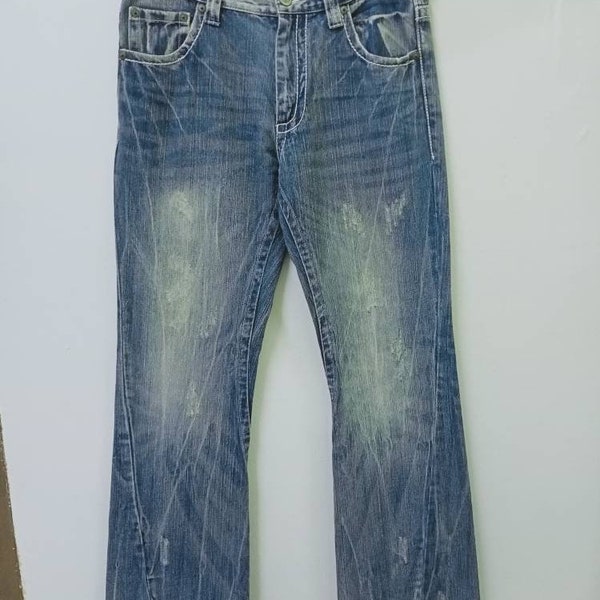 SORRIDERE Distressed Flared Jeans Japanese brand Blue Thunder Light blue Jeans Boot Cut Denim Jeans Unisex Designer Size 32