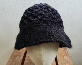 Vintage Black Crochet Bucket Hat Women Knit Hat Retro Classic Fashion Gifts Free size