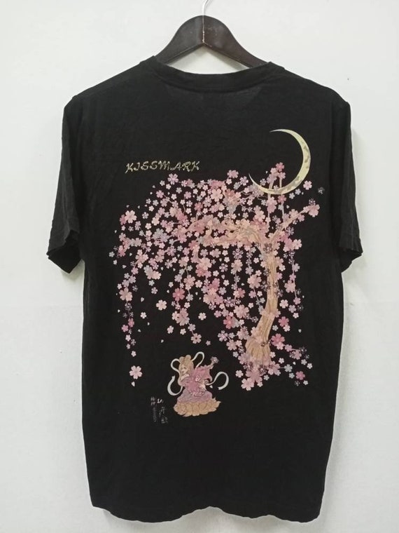 Vintage Kissmark Sakura Flowers T-shirt Sakura Panorama Art Black 