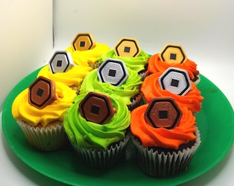 Roblox Robux Cupcake Topper Rings: Gold, Silver, Bronze Party Favors