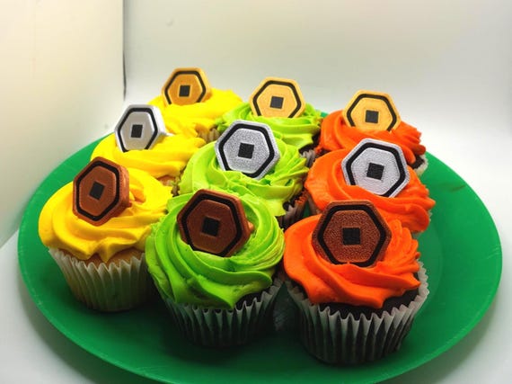 Roblox Robux Cupcake Topper Rings: Gold, Silver, Bronze Party Favors