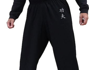 Kung Fu Pants, Woman Man Pants, pants smooth and light, Gong Fu embroidered, 100% rayon, color black