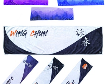 Microvezel sporthanddoek, lichtgewicht katoenen handdoek, ultra-absorberend, formaat 100x30 cm, verschillende vechtsport- en zen-ontwerpen