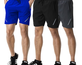 Shorts esportivos masculinos, shorts com bolsos, shorts refletivos, shorts leves