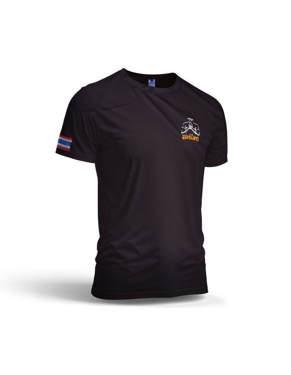 T-Shirt Muay Thai, Tee Shirt Arts Martiaux, Tshirt Séchage Rapide, Brodé, Manches Courtes, Top Respirant, Col Rond