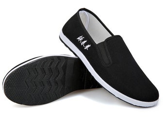 Macho Black Kung Fu Shoes with Yellow Rubber Soles