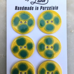 6 'Solar Flares' Designer porcelain buttons 27mm or 1 and 1/16”, handcrafted by David Bursill, on the Isle of Skye, Scotland.