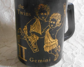 Vintage Mug Gemini The Twins Federal Glass Cup Zodiac Astrology May 21 to June 20 Collectible Birthday Gift 1970's