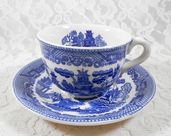 Vintage Teacup Blue Willow 1921 -1941 Made in Japan Blue & White Ceramic Tea Cup with Handle Love Birds Retro Collectible Gift