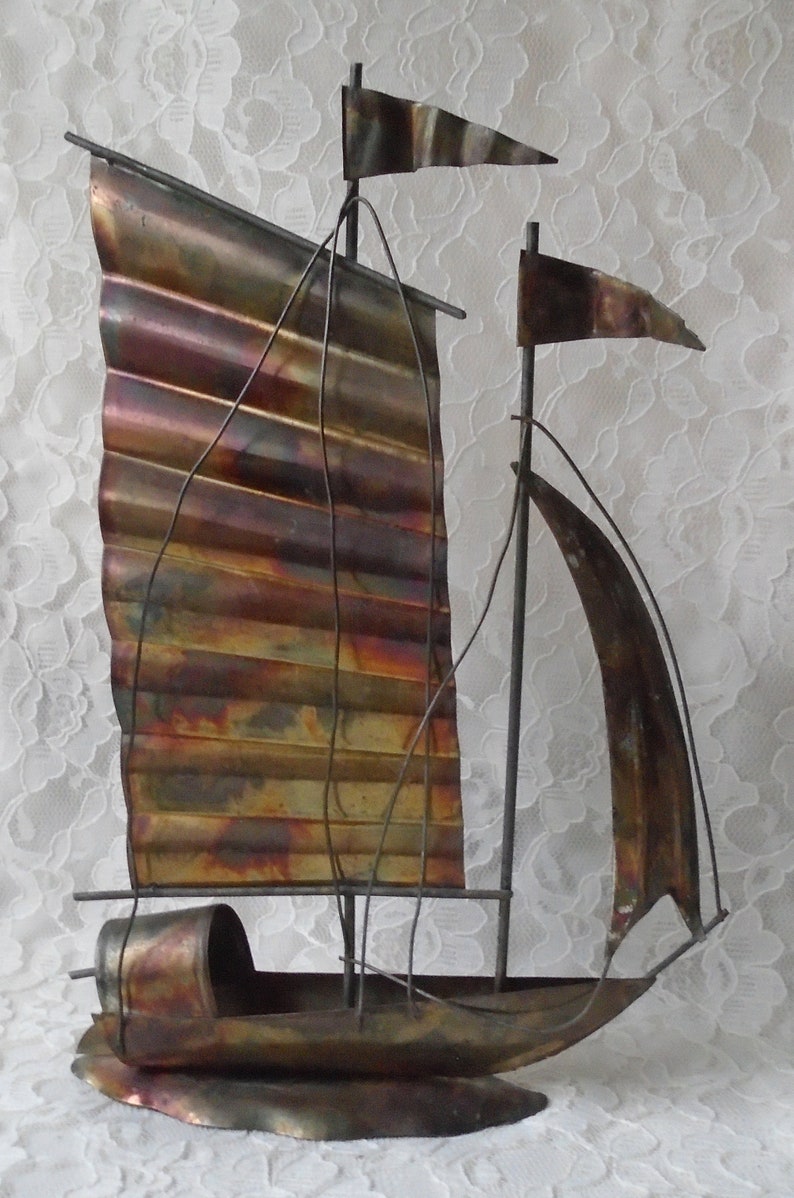 Vintage Chinese Junk Boat Sailboat Brass Metal Sculpture Etsy
