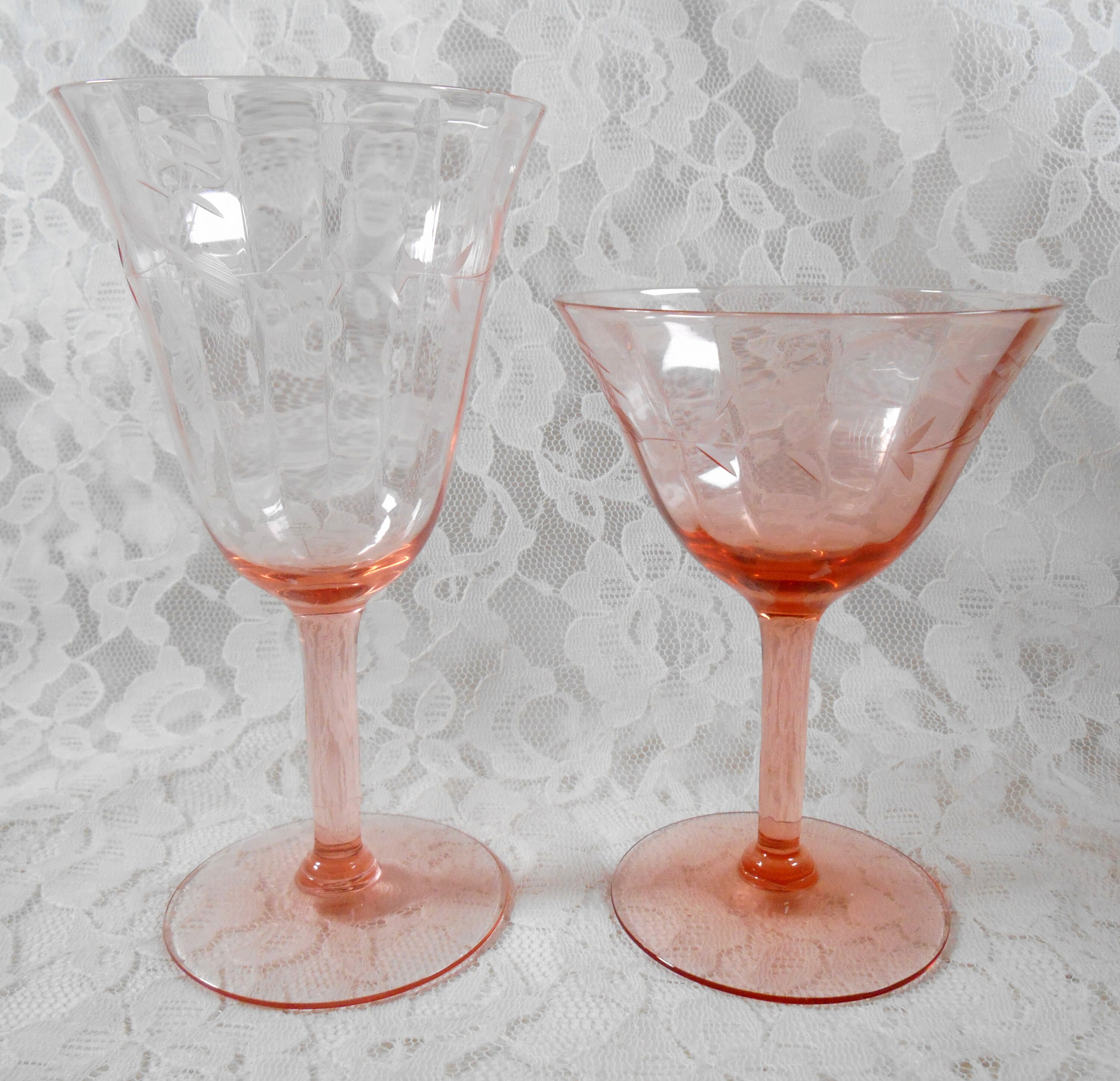 Antique Pink Depression Glass Goblets Optic Wine Water Juice Etsy
