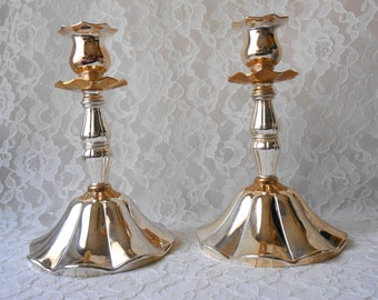 Candleholders Silverplate & Brass Candlestick Taper Fluted Base and Catcher Plate Set of 2 for Dining Entertaining Holidays Home Decor