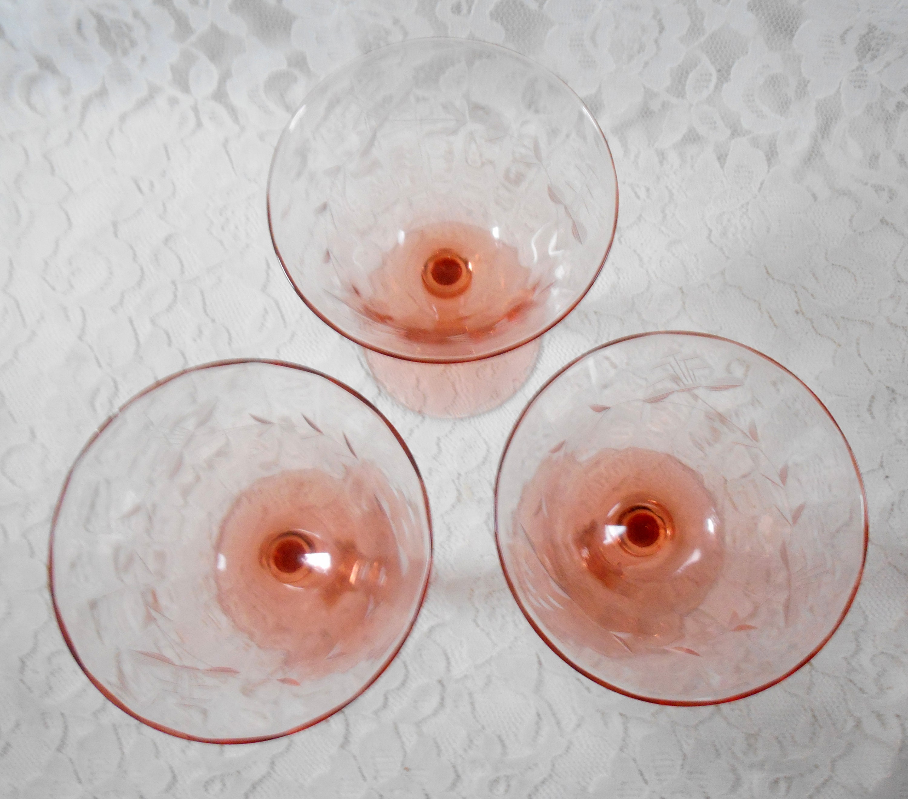 Antique Pink Depression Glass Goblets Optic Wine Water Juice Etsy