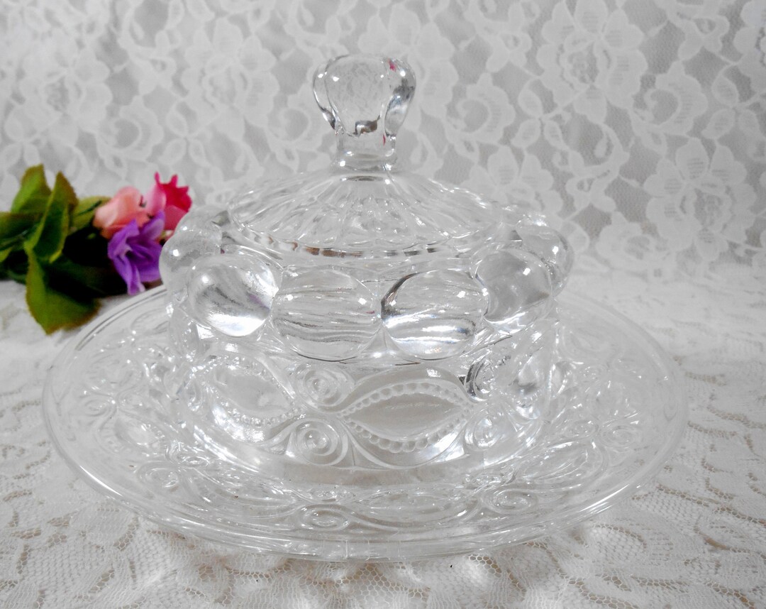 Antique EAPG Eyewinker Glass Butter Dish With Dome Lid, Dalzell Gilmore