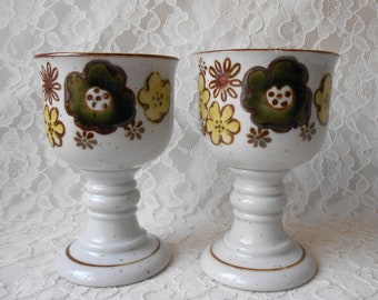 Vintage Otagiri Stoneware Goblets Cups Glasses Barware Drinking Juice Wine Ceramic Glazed Flowers Set of 2 Entertaining Dining