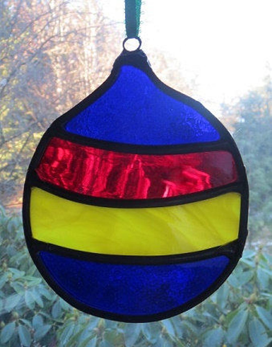Vintage Stained Glass Christmas Ornaments Handmade Round Etsy
