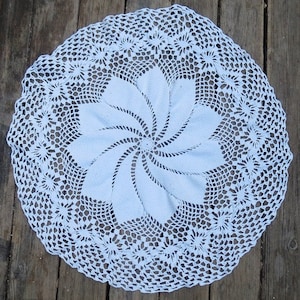 Vintage White Lace Crocheted Round Doily 21 Inches Handmade Home Decor Shabby Victorian