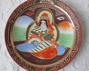 Vintage Satsuma Moriage Hand Painted Plate Japanese with 24 K Gold Immortal Goddess Collectible Display 1920's-1040's