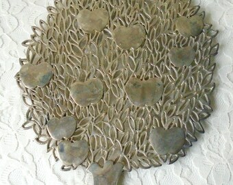 Vintage Silverplate Trivet Apple Tree with Leaves with Cut Out & Raised Design Made in Italy Entertaining Holidays Thanksgiving Christmas