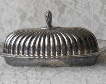 Vintage Silverplate Butter Dish Eales of Sheffield Serving 3 Pieces Base Ornate Fluted Lid Glass Insert Holidays Entertaining Gift