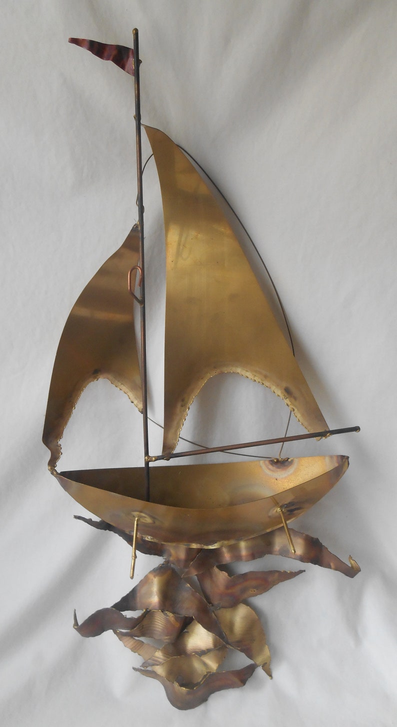 Vintage Sailboat Brass Metal Wall Hanging Sculpture Handmade Etsy
