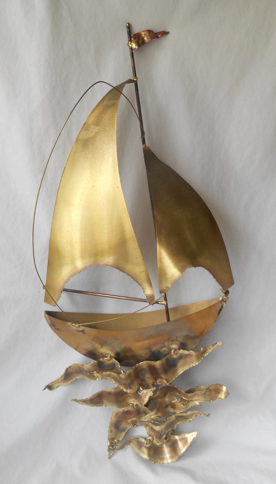Vintage Sailboat Brass Metal Wall Hanging Sculpture Handmade Etsy