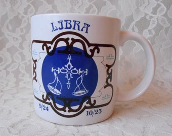 Vintage Ceramic Mug Libra Astrology September 24 - October 23, The Scales, Made by GHC England, Collectible 1980's Birthday Gift